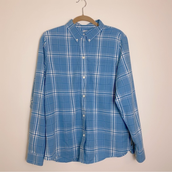 Unisex 100% Cotton Blue L.L. Bean Plaid Flannel with Button Collar - Picture 2 of 8